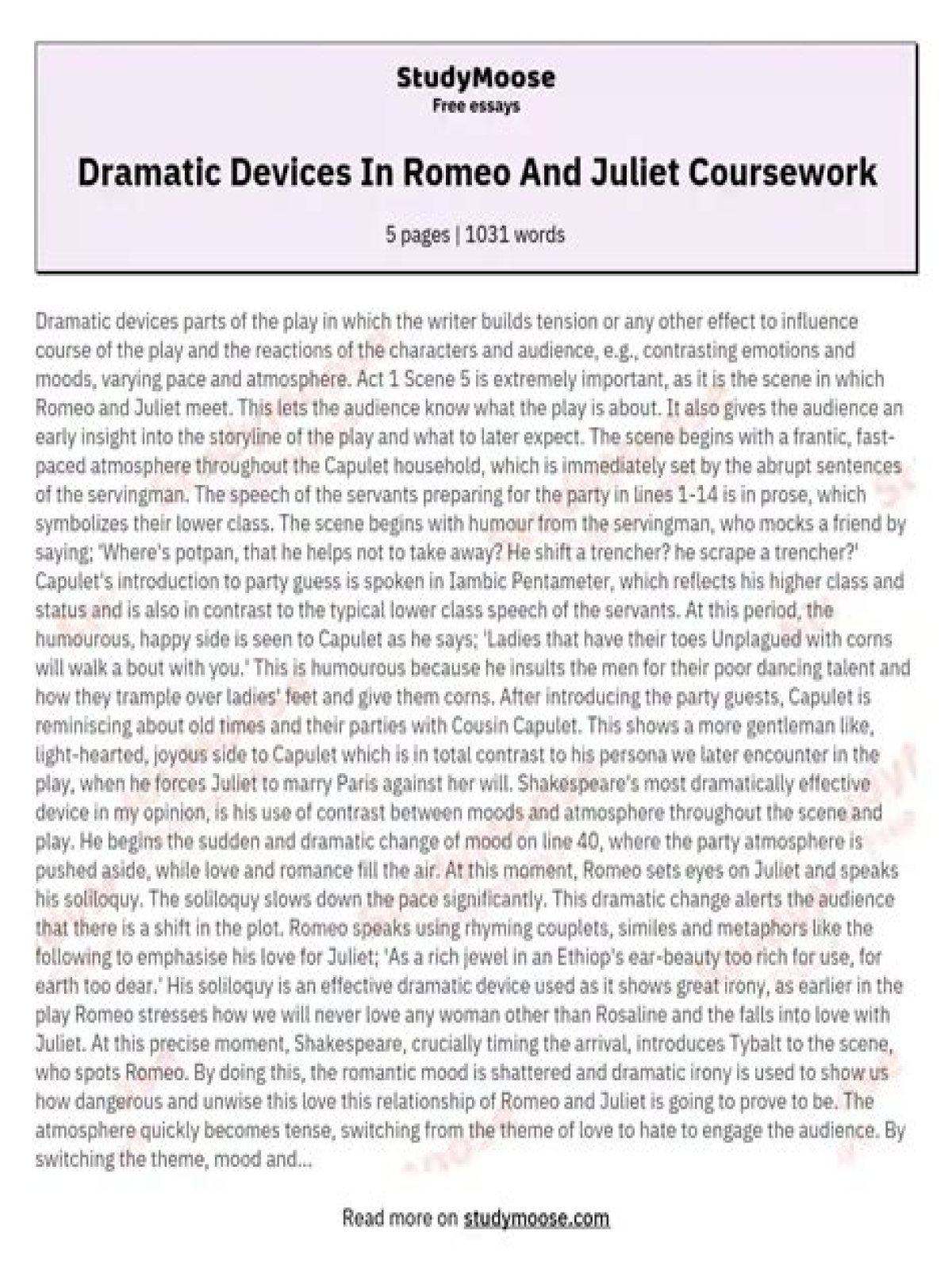 Doing Nicely in Your Romeo & Juliet Coursework