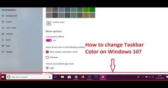 How do I change the default taskbar color in Windows 10?