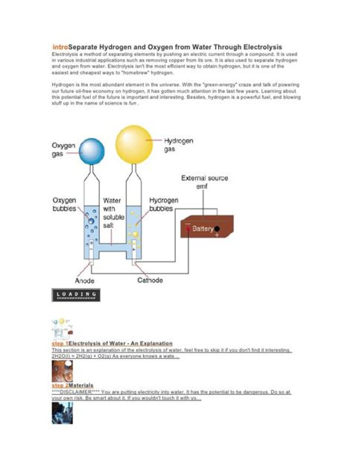 How do you separate hydrogen from oxygen after electrolysis of water?