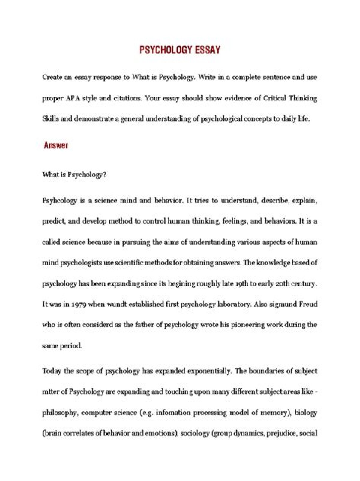 Psychology Essays Want Correct and Up-to-date Analysis