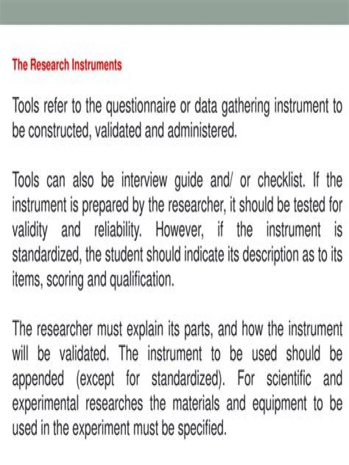 What are the different types of instruments used in research?