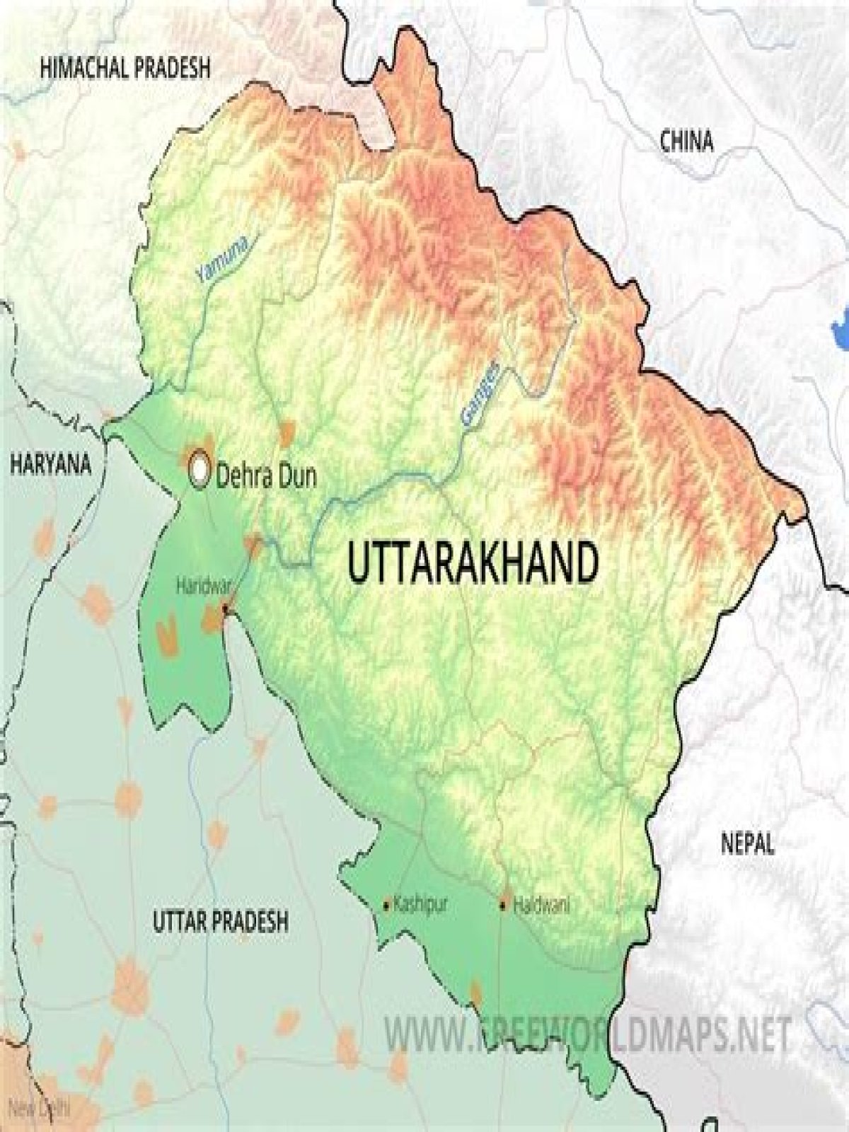 What is the area of Uttarakhand in 2020